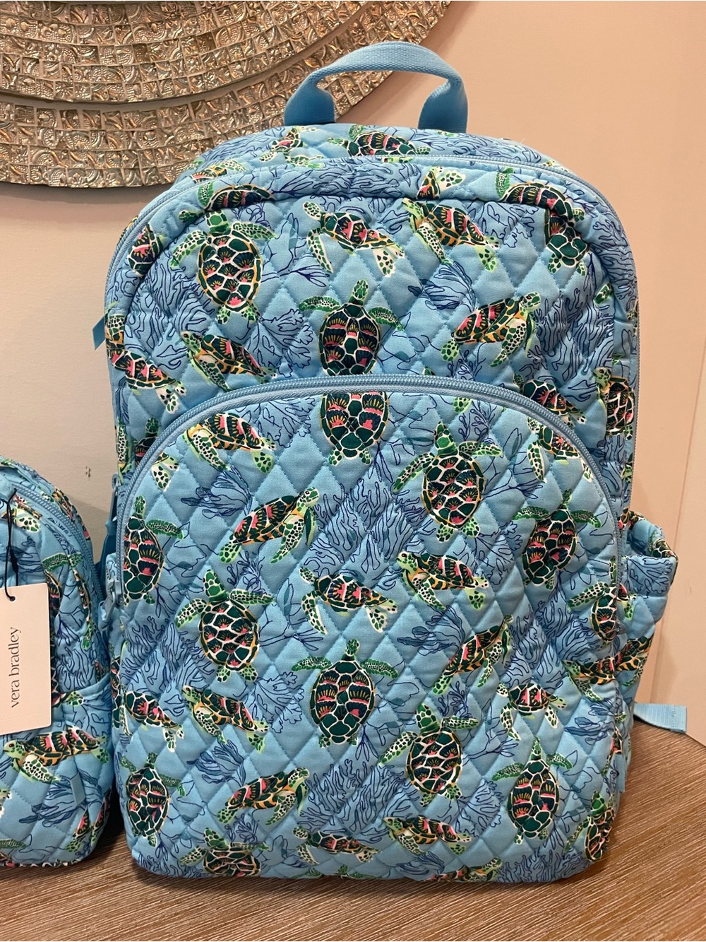New Vera Bradley TURTLE: Essential Large Backpack Quilted Cotton Beige